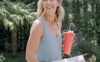 Robin Long with Pilates mat